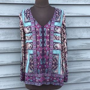 Lucky Brand Long Sleeve Boho Paisley Top Small
